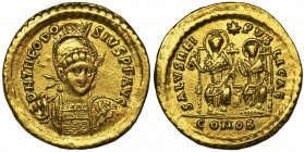 Roman Imperial, Theodosius II, Solidus Coin was taken from the NGC grading with note of 5/5 strike and 4/5 surface.

Ex Stack's Bowers Galleries (& ...