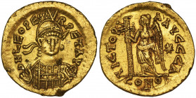Roman Imperial, Leon I, Solidus Roman Imperial Leon I (457-474), Solidus 462-466, Constantinople mint

Obverse: helmeted, pearl-diademed and cuirass...