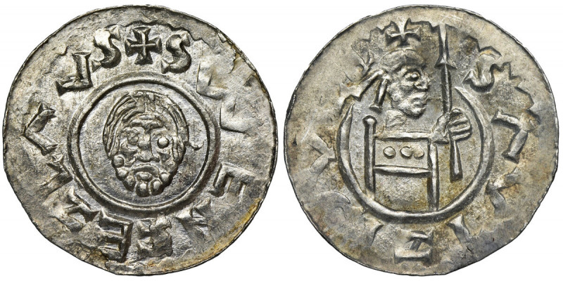 Bohemia, Bretislav II, Denarius - line border Mint freshness with strong mirror....