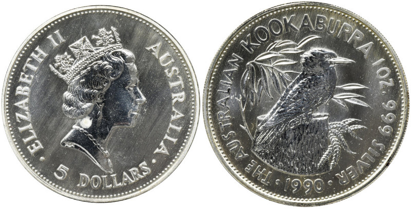 Australia, Elizabeth II, 5 Dollars 1990 - Kookaburra Uncja srebra próby '999'.
...