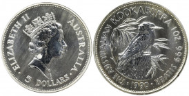 Australia, Elizabeth II, 5 Dollars 1990 - Kookaburra Uncja srebra próby '999'.
Reference: KM 189
Grade: Proof/Proof- 

AustraliaCOINS WORLD EUROPE...