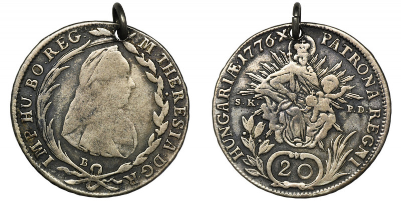 Austria, Maria Theresa, 20 Kreuzer Kremnitz 1776 B Coin with hole and pendant.
...