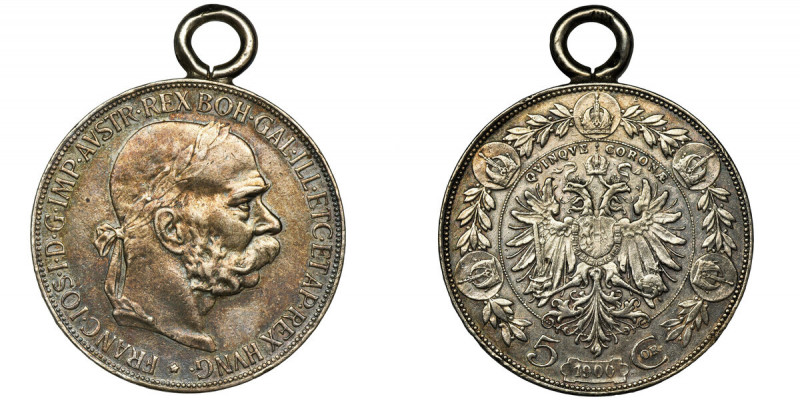 Austria, Franz Joseph I, 5 Corona Wien 1900 &nbsp;Coin with pendant.
 Moneta z ...