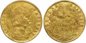 France, Napoleon III, 5 Francs Strasburg 1860 BB Waga 1.6 g Reference: Gadoury 1001, Friedberg 579
Grade: VF 

GoldCOINS WORLD EUROPE MEDALS France...