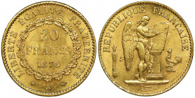 France, III Republic, 20 Francs Paris 1876 A Coin with mint luster.
Pięknie zachowany egzemplarz. Waga 6.5 g Reference: Gadoury 1063, Friedberg 592
...