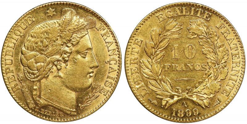 France, III Republic, 10 Francs Paris 1899 A Waga 3.3 g Reference: Gadoury 1016,...