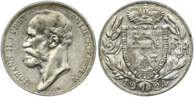 Liechtenstein, Johann II, 2 Francs 1924 - RARE Rare two francs with mintage 50.000 of which 41.707 were melted down.

 Rzadkie dwa franki o nakładzi...