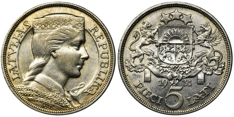 Latvia, Latvian Republic, 5 Lati 1931 Silver '835'. Srebro próby '835'.
Referen...