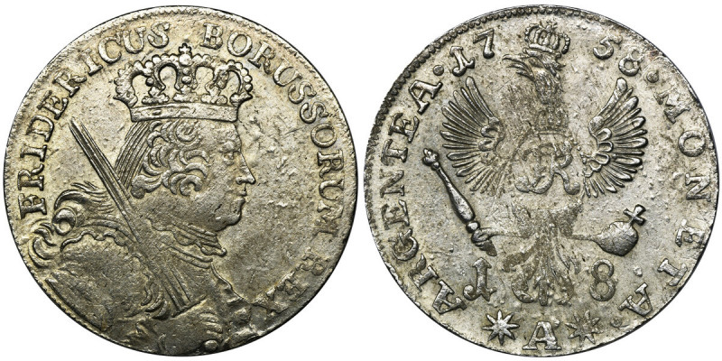 Germany, Kingdom of Prussia, Friedrich II, 18 Groschen Berlin 1758 A Variety wit...