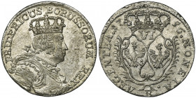 Germany, Kingdom of Prussia, Friedrich II, 6 Groschen Breslau 1756 B Variety with bust in armor. Attractive piece with mint luster. Odmiana z popiersi...