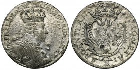 Germany, Kingdom of Prussia, Friedrich II, 6 Groschen Breslau 1757 B Variety with bust in armor.
 Odmiana z popiersiem w zbroi. Moneta z ładnym, menn...