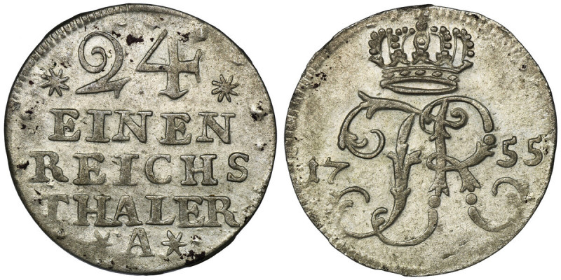 Germany, Kingdom of Prussia, Friedrich II, 1/24 Thaler Berlin 1755 A Variety wit...
