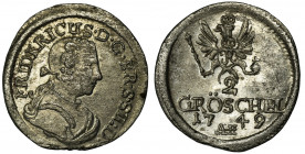 Germany, Kingdom of Prussia, Friedrich II, 2 Gröschel Breslau 1749 AE Moneta z zachowanym blaskiem menniczym.&nbsp; Reference: F.u.S. 977
Grade: XF ...