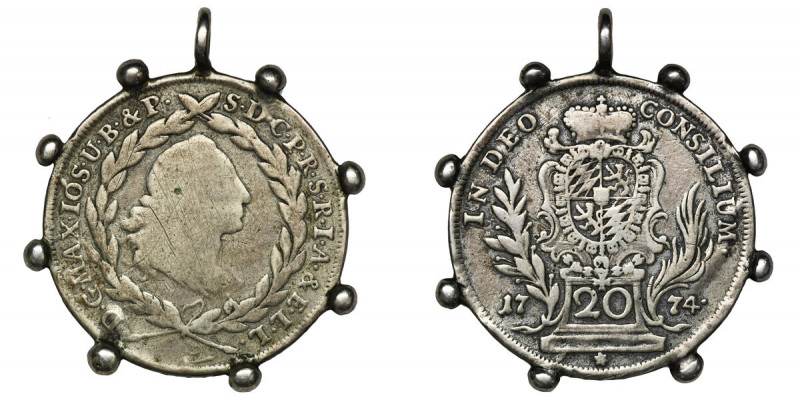 Germany, Bavaria, Maximilian III, 20 Kreuzer 1774 Coin with pendant.
 Moneta z ...