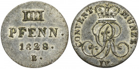 Germany, Braunschweig-Calenberg-Hannover, Georg IV, 4 Pfennig 1828 B Very well preserved piece.

 Bardzo ładnie zachowany egzemplarz.
Reference: AK...