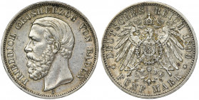 Germany, Baden, Friedrich I von Baden, 5 Mark Karlsruhe 1899 G - RARE Rare date.
 Rzadszy rocznik.
Reference: AKS 151, Jaeger 29
Grade: VF+ 

Ger...