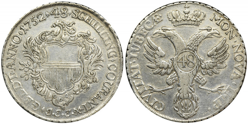 Germany, Lübeck, Thaler = 48 schilling 1752 Variety with a small coat of arms of...