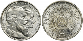 Germany, Baden, Friedrich I, 2 Mark Karlsruhe 1906 Issue for the 50th anniversary of the wedding with Luisa Maria Elisabeth von Hohenzollern.
 Emisja...