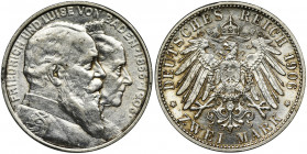 Germany, Baden, Friedrich I, 2 Mark Karlsruhe 1906 Issue for the 50th anniversary of the wedding with Luisa Maria Elisabeth von Hohenzollern.
 Emisja...