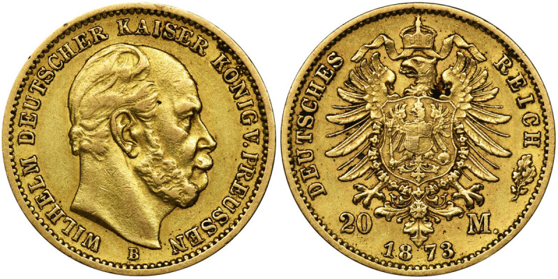 Germany, Kingdom of Prussia, Wilhelm I, 20 Mark Hannover 1873 B Rzadsza moneta. ...