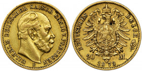 Germany, Kingdom of Prussia, Wilhelm I, 20 Mark Hannover 1873 B Rzadsza moneta. Waga 7.9 g Reference: Jaeger 243
Grade: XF- 

Germany Prussia GoldC...