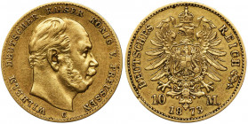 Germany, Kingdom of Prussia, Wilhelm I, 10 Mark Frankfurt 1873 C Gold '900'.
 Złoto próby '900'.
Reference: AKS 111, Jaeger 242
Grade: XF- 

Germ...