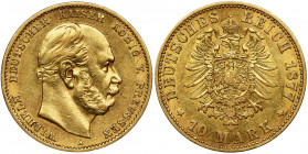 Germany, Kingdom of Prussia, Wilhelm I, 10 Mark Berlin 1877 A Gold '900'.
 Złoto próby '900'. Dużo menniczej świeżości.&nbsp; Reference: AKS 112, Jae...