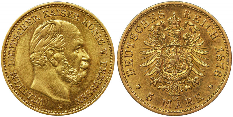 Germany, Kingdom of Prussia, Wilhelm I, 5 Mark Berlin 1878 A Złoto próby '900'. ...