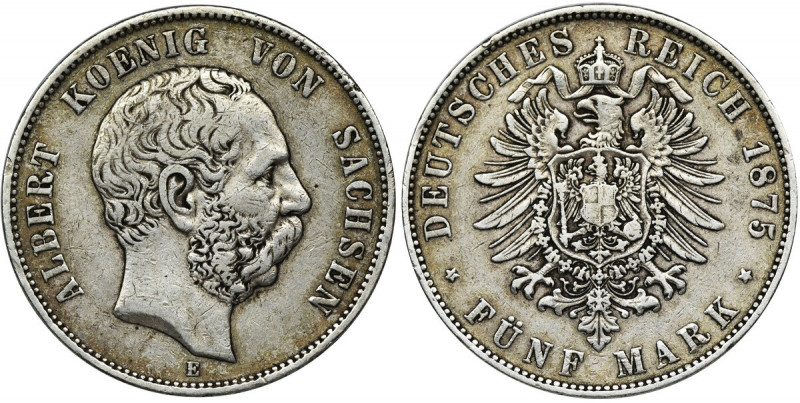 Germany, Saxony, Albert, 5 Mark Dresden 1875 E Reference: AKS 167, Jaeger 122
G...