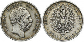 Germany, Saxony, Albert, 5 Mark Dresden 1875 E Reference: AKS 167, Jaeger 122
Grade: VF 

Germany DeutschlandCOINS WORLD EUROPE MEDALS Germany Deut...