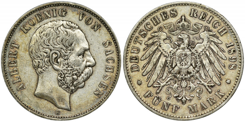 Germany, Saxony, Albert, 5 Mark Muldenhütten 1898 E Reference: AKS 168, Jaeger 1...