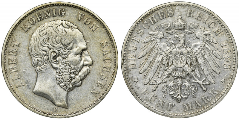 Germany, Saxony, Albert, 5 Mark Muldenhütten 1898 E Reference: AKS 168, Jaeger 1...