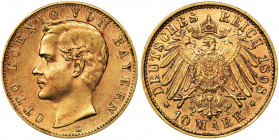 Germany, Bavaria, 10 Mark Munich 1898 D Ładna moneta. Subtelny zegarowy połysk. Waga 4.0 g Reference: AKS 198, Jaeger 199, Friedberg 3770
Grade: XF ...