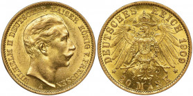 Germany, Kingdom of Prussia, Wilhelm II, 20 Mark Berlin 1909 A Mint piece with luster. Piękny, menniczy egzemplarz. Waga 7.9 g Reference: AKS 124, Jae...