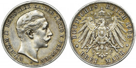 Germany, Kingdom of Prussia, Wilhelm II, 3 Mark Berlin 1908 A Reference: AKS 131, Jaeger 103
Grade: XF-/VF+ 

Germany PrussiaCOINS WORLD EUROPE MED...