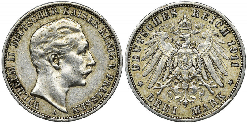 Germany, Kingdom of Prussia, Wilhelm II, 3 Mark Berlin 1911 A Reference: AKS 131...