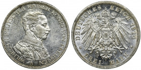 Germany, Prussia Kingdom, Wilhelm II, 3 Mark Berlin 1914 - like proof Bust of emperor in uniform. Proof like luster. Popiersie cesarza w mundurze. Mon...