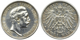 Germany, Kingdom of Prussia, Wilhelm II, 2 Mark Berlin 1907 A Monety wybłyszczona. Reference: AKS 134, Jaeger 102
Grade: XF 

Prussia Wilhelm MarkC...