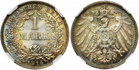 Germany, Kingdom of Prussia, Wilhelm II, 1 mark Muldenhütten 1915 E - NGC MS64 Menniczy egzemplarz z zegarowym połyskiem.
Reference: AKS 2, Jaeger 17...