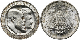 Germany, Wirtemberg, William II, 3 mark Stuttgart 1911 F Coin was minted on the occasion of the 25th wedding anniversary of William II to Charlotte of...