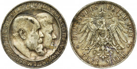 Germany, Wirtemberg, Wilhelm II, 3 Mark Stuttgart 1911 F Coin was minted on the occasion of the 25th wedding anniversary of William II to Charlotte of...