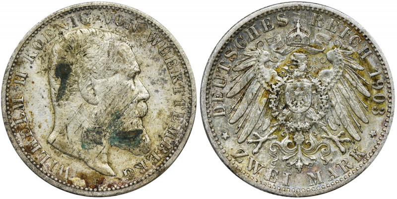 Germany, Württemberg, Wilhelm II, 2 Mark Stuttgart 1907 F Reference: AKS 145, Ja...