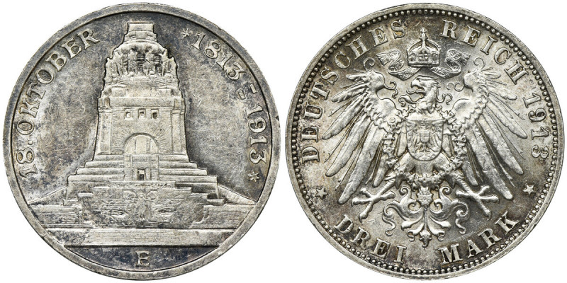 Germany, Saxony, Friedrich August III, 3 Mark Muldenhütten 1913 E Emission issue...