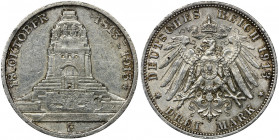 Germany, Saxony, Friedrich August III, 3 Mark Muldenhütten 1913 E Emission issued on the occasion of the 100th anniversary of the victory at Leipzig a...