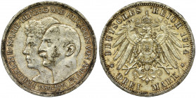 Germany, Anhalt-Dessau, Friedrich II von Anhalt, 3 Mark Berlin 1914 A Issue on the occasion of the 25th anniversary of the wedding of Friedrich II wit...
