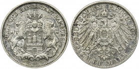 Germany, Hamburg, 2 Mark 1904 J City issue of Hamburg. Emisja miejska, miasta Hamburg. Reference: AKS 48, Jaeger 63
Grade: VF 

Hamburg Mark German...