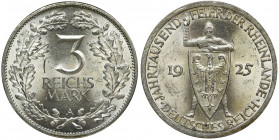 Germany, Weimar Republic, 3 Mark Berlin 1925 A Coin was minted on the occasion of the 1000th anniversary of the annexation of the Rhineland to Germany...