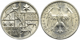 Germany, Weimar Republic, 3 Mark Berlin 1927 A Issue on the occasion of the 400th anniversary of the founding University of Marburg.
 Emisja z okazji...