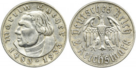 Germany, Weimar Republic, 2 Mark Berlin 1933 A Emission issued on the occasion of the 450th anniversary of the birth Martin Luther.
 Emisja wybita z ...