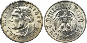 Germany, Weimar Republic, 2 Mark Stuttgart 1933 F - RARE Rare issue minted on the occasion of the 450th anniversary of the birth of Martin Luther. Min...